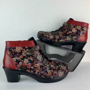 New Alegria Women’s Heidi Garland Floral Heeled Bootie Ankle Boots Size 37 7/7.5